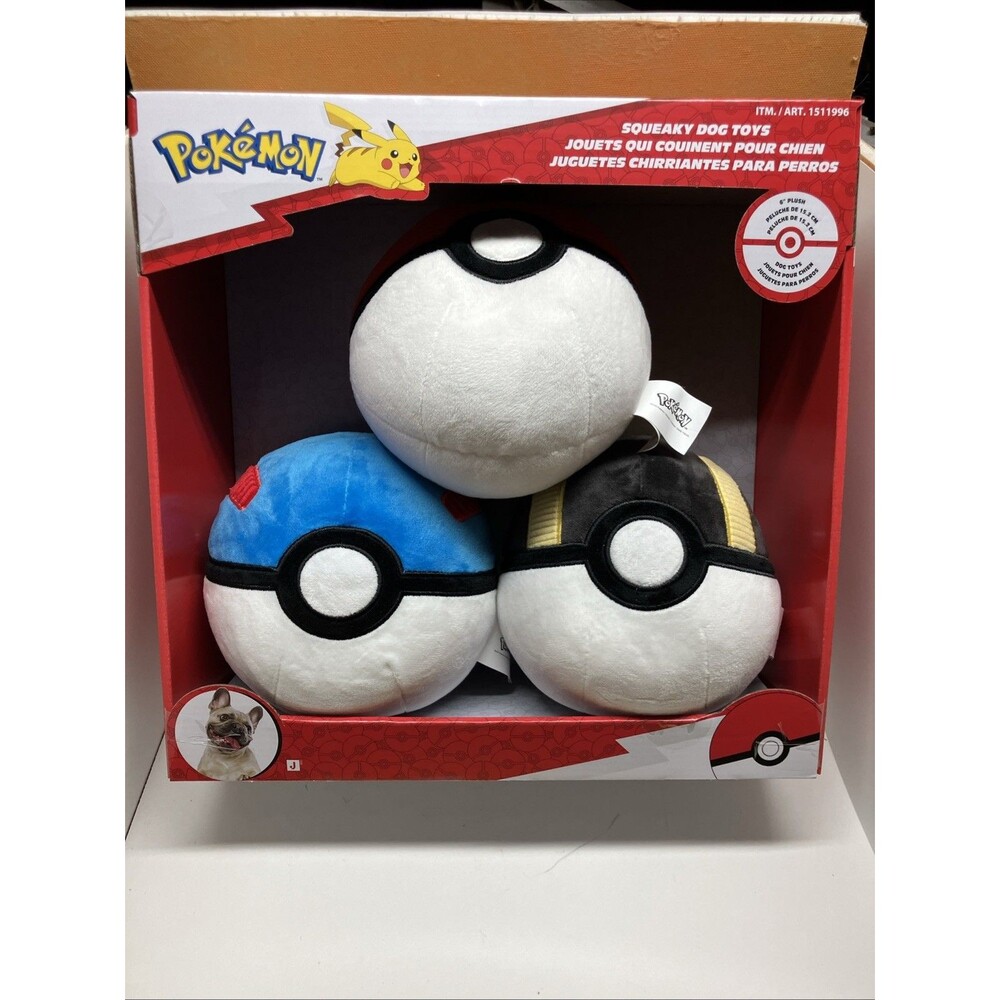 New Pokémon Plush Poke Balls Squeaky Dog Toys 6” By Jazwares Soft Lightweight